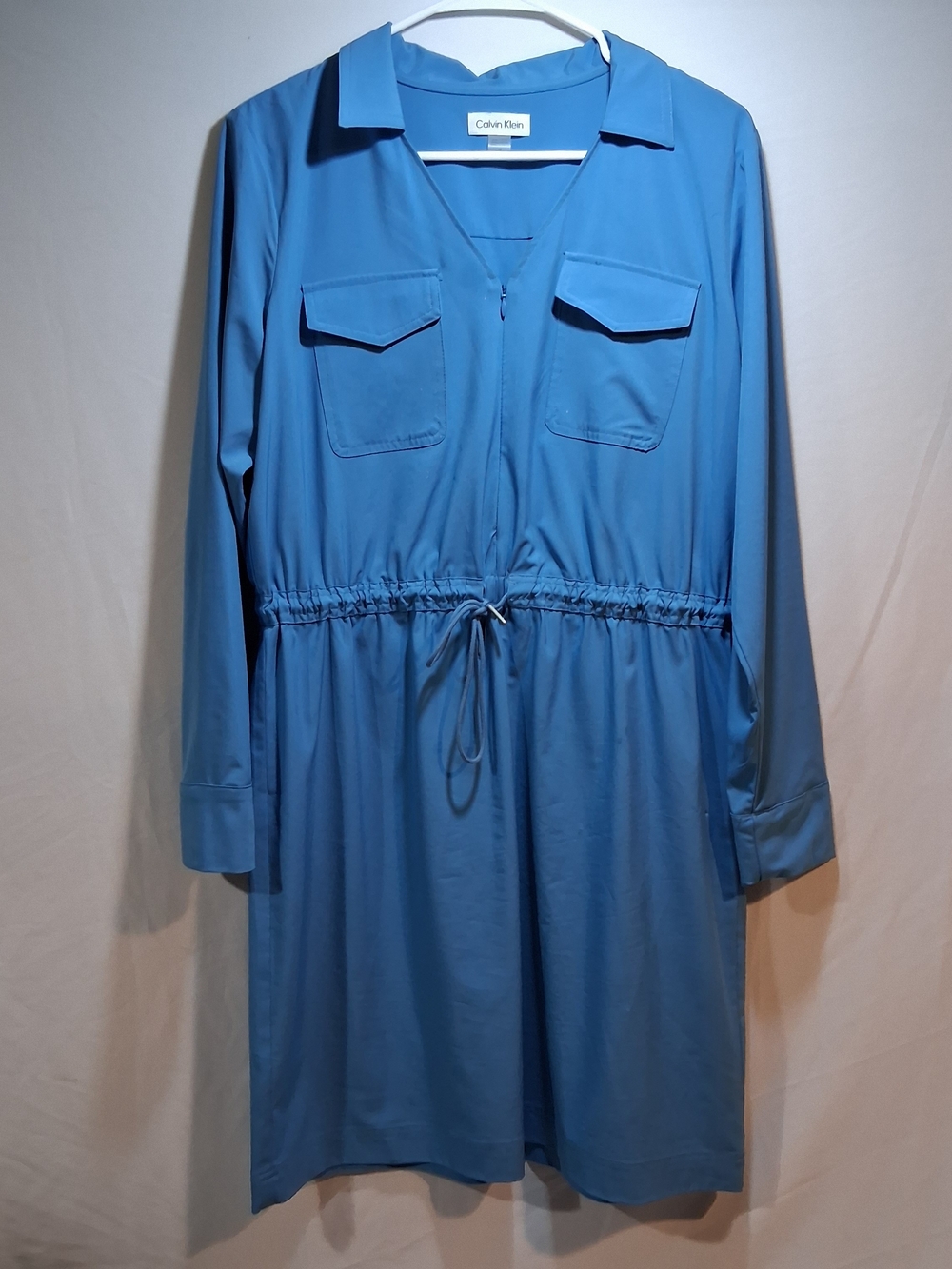 Calvin Klein Blue Drawstring Shirt Dress